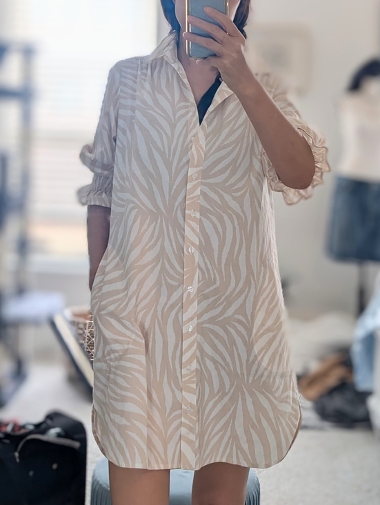 Finley Dresses & Skirts - Finley Miller Neutral Zebra-Print Button-Front Shirt Dress With Side Pockets